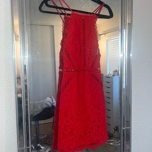 Red halter cut out dress